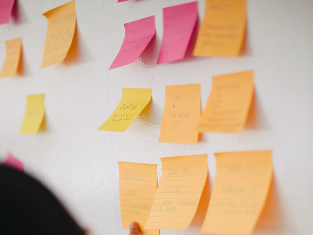 Person points to a note board